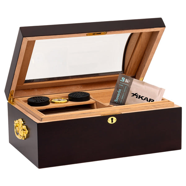 Humidor Supreme® The IL Duomo Cigar Humidor, Hold Up to 150 Cigars, Tempered Beveled Glass Dome Top, Glass Hygrometer with Brass Frame, Spanish Cedar Tray with Divider