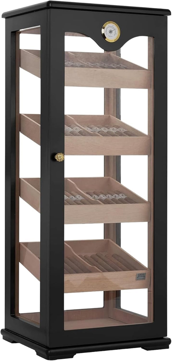Humidor Supreme® Retail Display 7 Premium Cigar Humidor, Holds 100 Cigars, Spanish Cedar Lining, Reversible Shelves, Glass Hygrometer, Rich Mahogany Finish - Elegant & Functional Storage