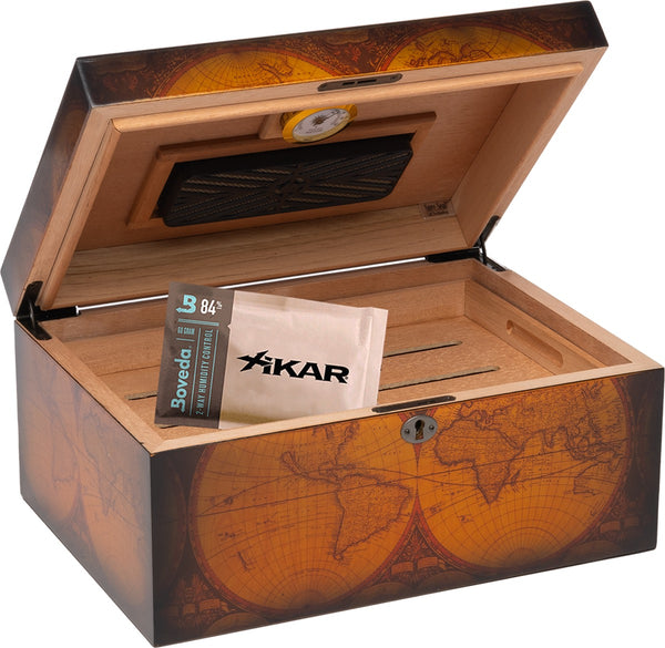 Humidor Supreme® Old World Desktop Cigar Humidor - Desktop Cigar Storage with Spanish Cedar Tray & Dividers | Antique Walnut Finish Cigar Box with Humidifier & Glass Hygrometer - Holds 75-100 Cigars