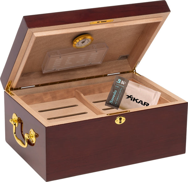 Humidor Supreme® Trading Deauville 100 Cigar Humidor, High Gloss with Tobacco Leaf Inlay, Maple Finish, Holds 100-150 Cigars