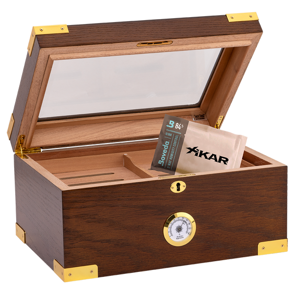 Humidor Supreme® The Milano Elegant Cigar Humidor, Tempered Glasstop, Cedar Spanish Divider, Brass Ring Glass Hygrometer, Holds Up to 100 Cigars